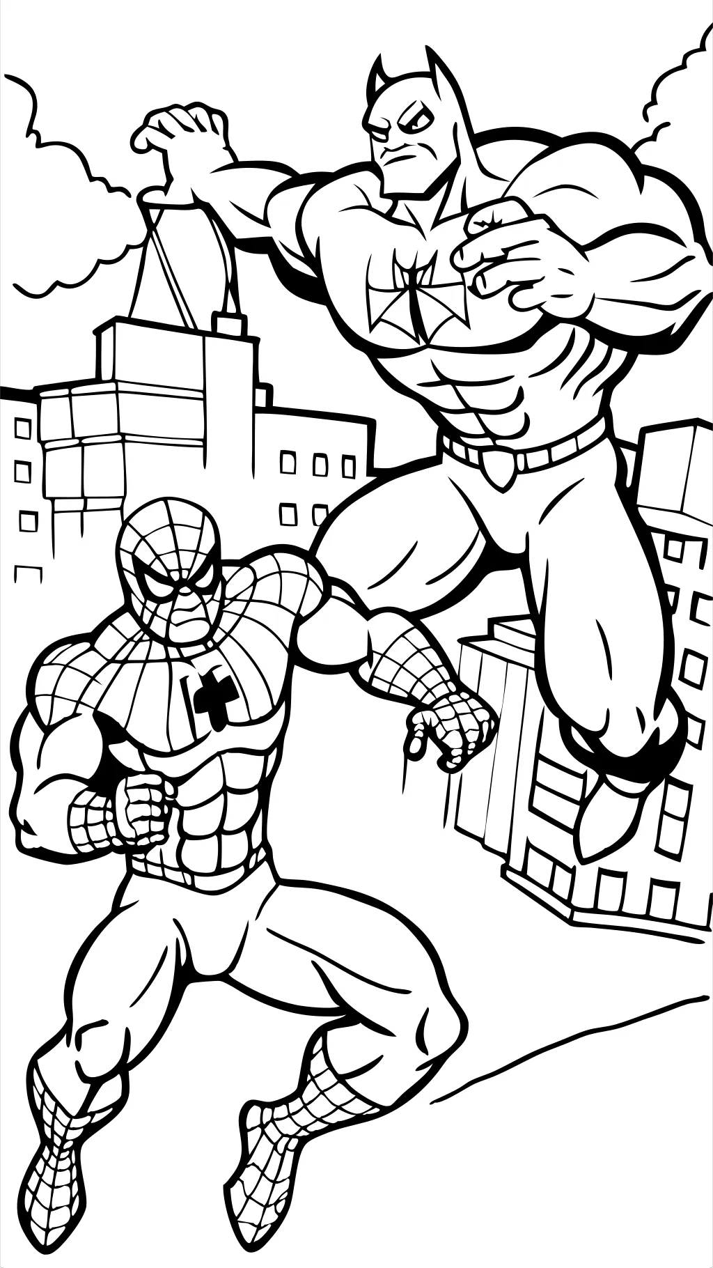 Páginas para colorear de Spiderman y Hulk